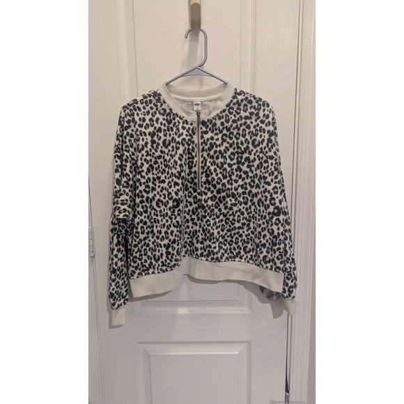 Old Navy Tops - Old Navy boxy fit Leopard Loose Half-Zip French Terry Sweatshirt Size Medium